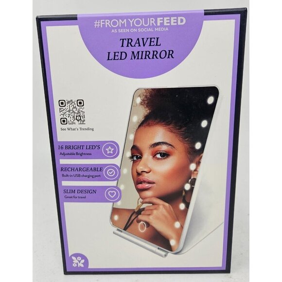 Travel LED Mirror, 16 LEDs, Includes Stand, Re-Chargeable White by Vivitar - Picture 1 of 3